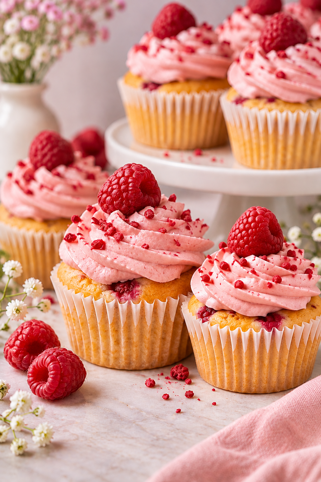 Saftige Himbeer-Muffins & Cupcakes mit Himbeer-Frischkäse-Frosting