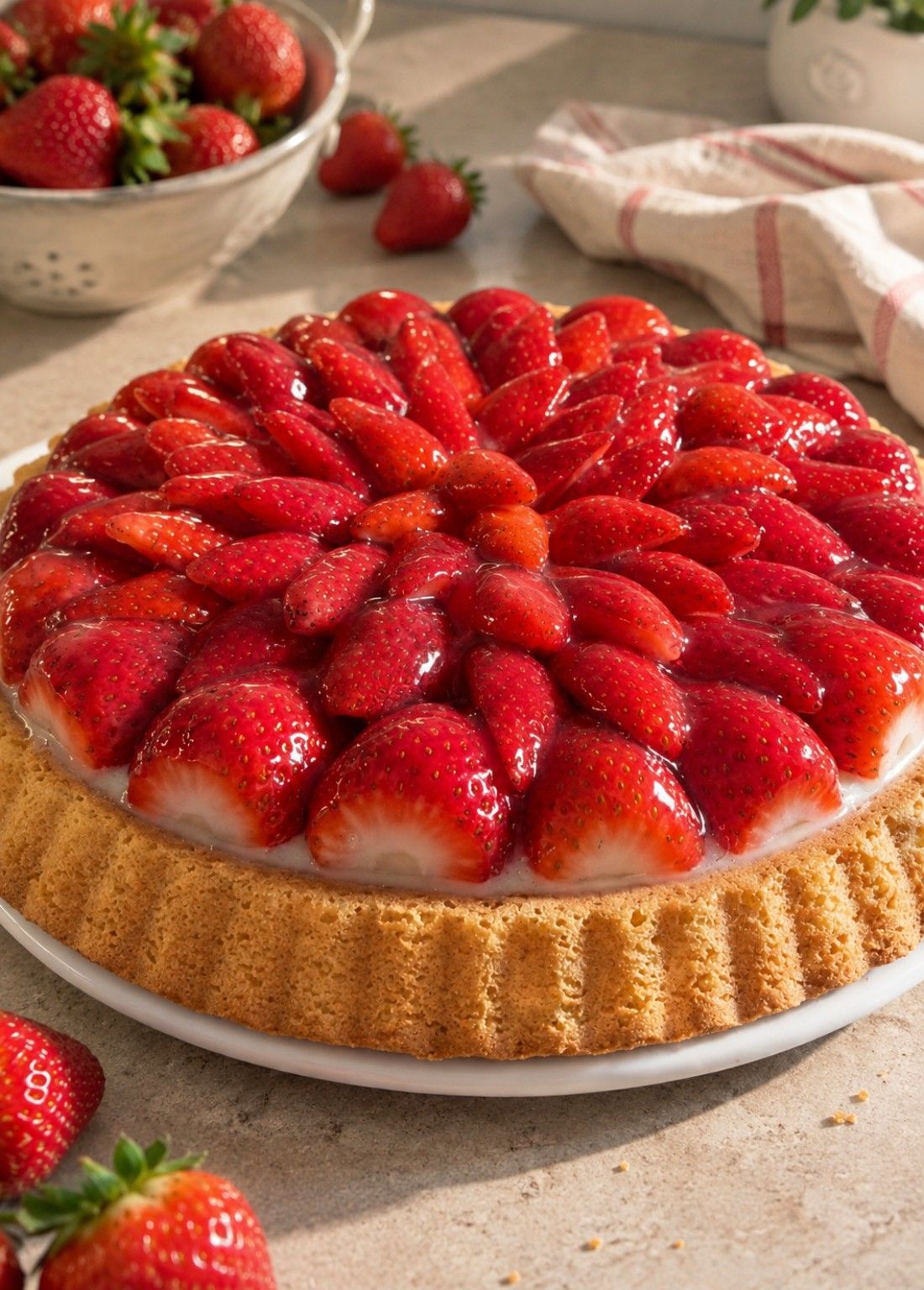 Klassischer Erdbeerkuchen mit Mürbeteigboden