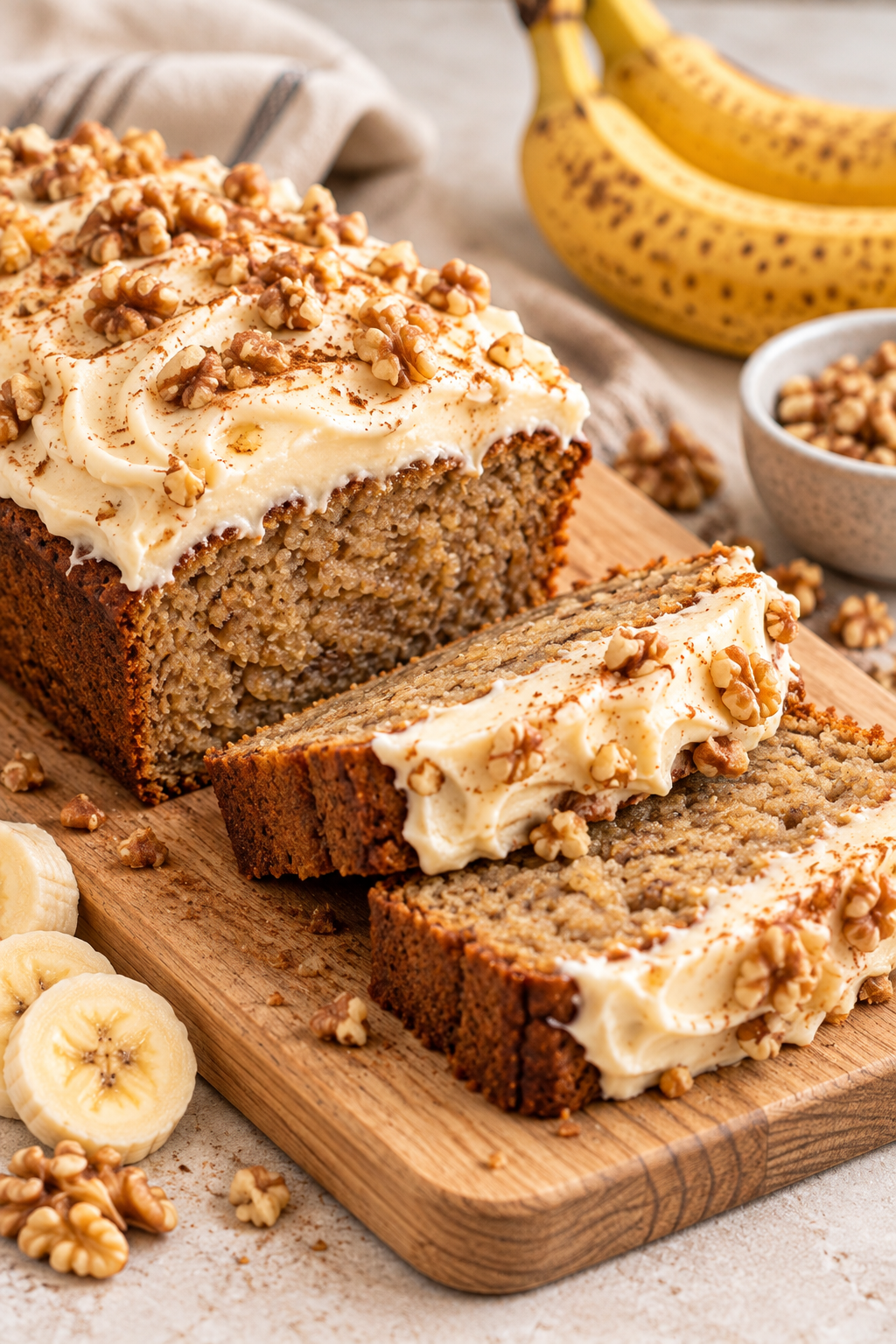 Saftiges Bananenbrot mit Frischkäse-Creme
